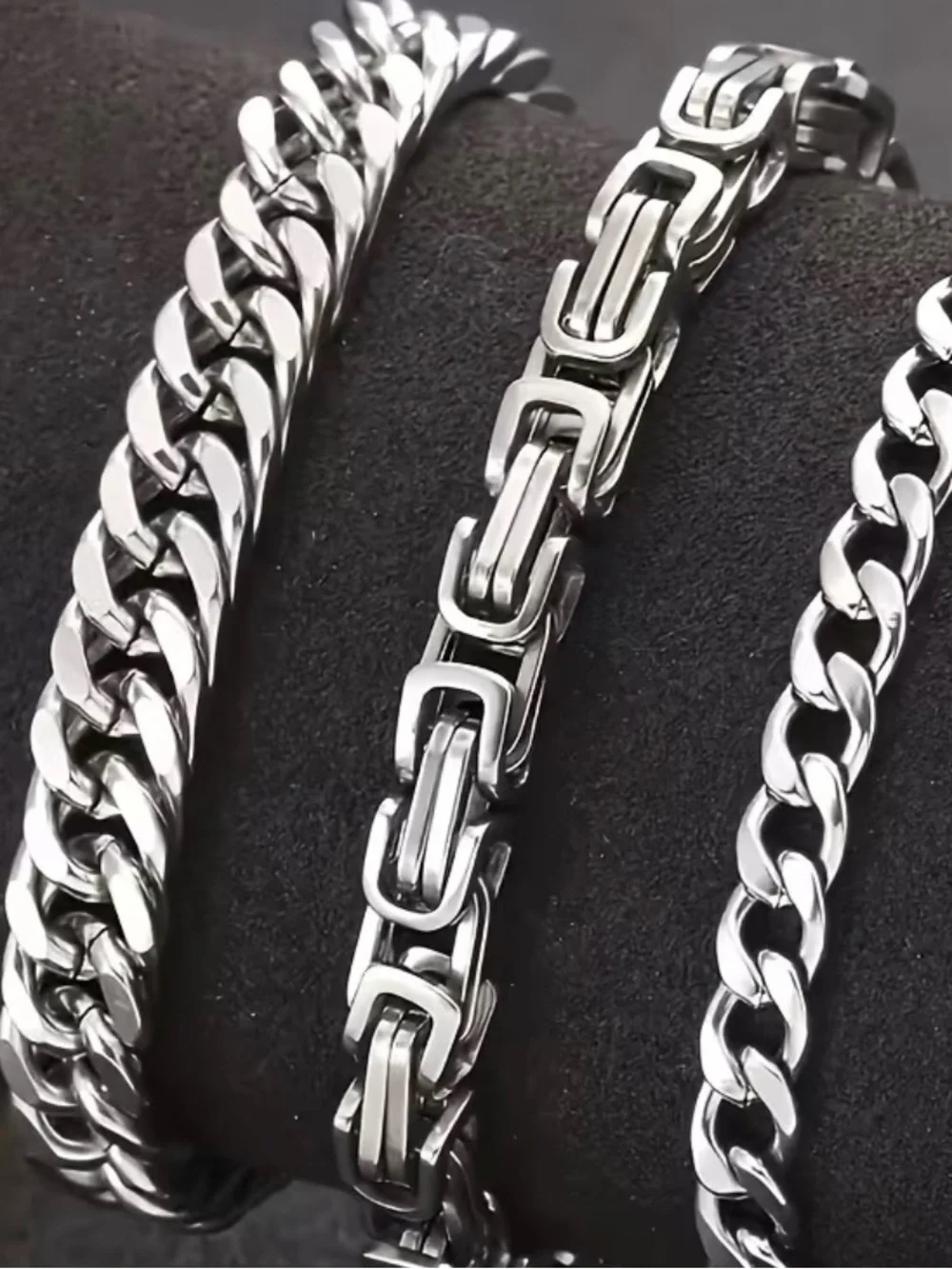 3 Men's Silver Stainless Steel Link Bracelet - Polished Silver Tone